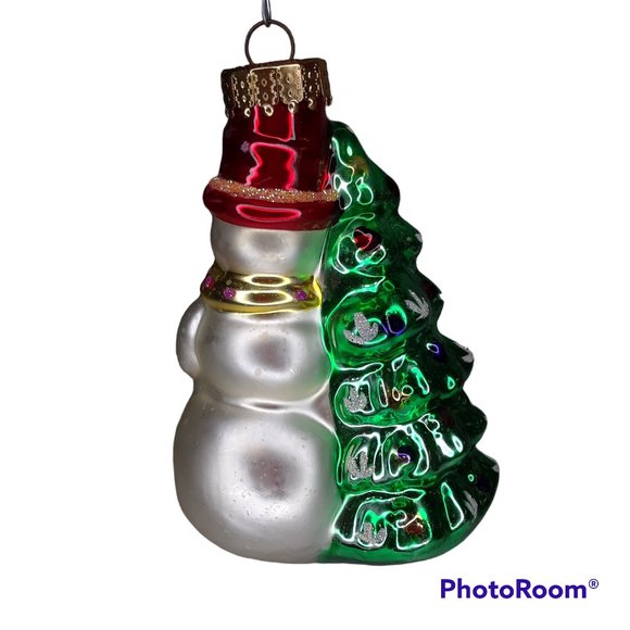 Vintage Unique Treasures Glass Snowman with Christmas Tree Ornament - Picture 3 of 5